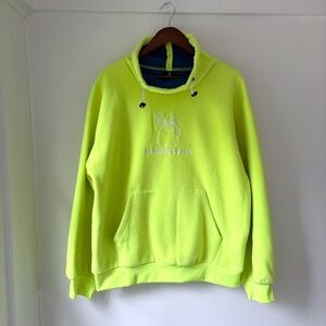Magnlens Funnel Neck Fleece Pullover Sweatshirt Streetwear Neon Yellow Large